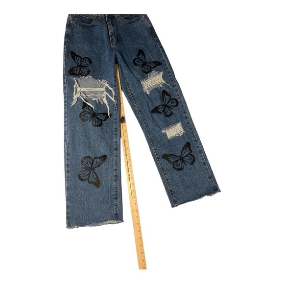 + Princess Polly High Waist Distressed Butterfly Straight Leg Jeans Size 6 PA1 - Picture 4 of 5